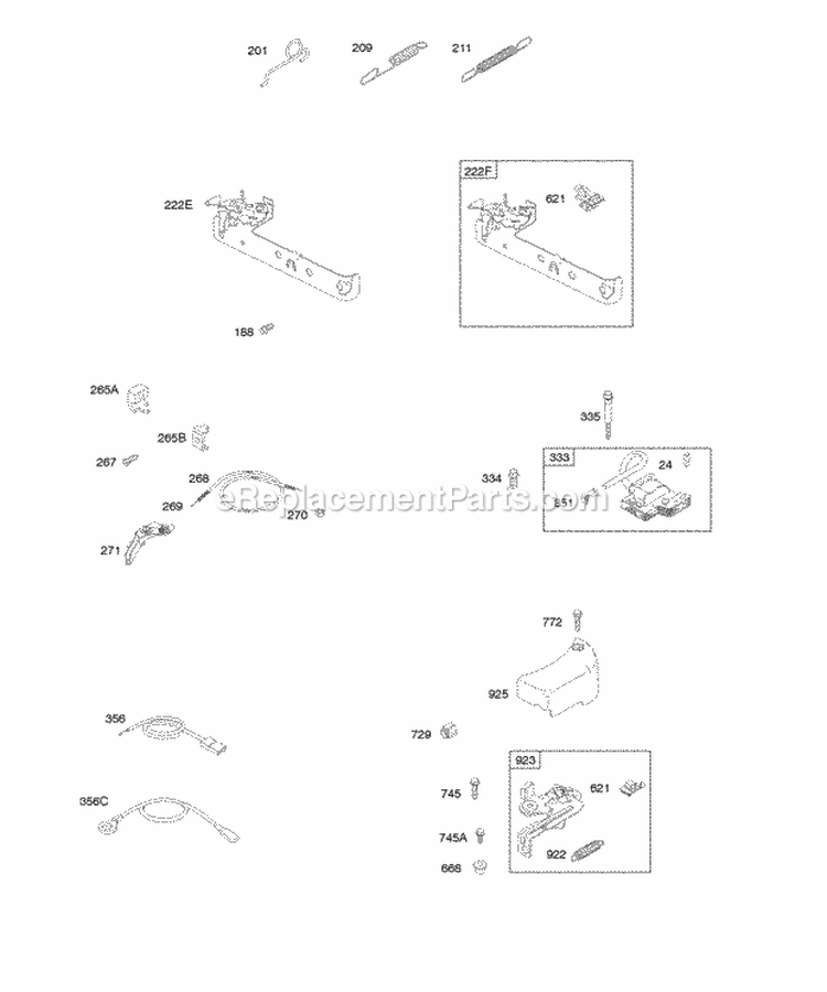 Brake Controls Governor Spring Ignition Diagram and Parts List for 10J912-0137-E1  Briggs and Stratton Engine